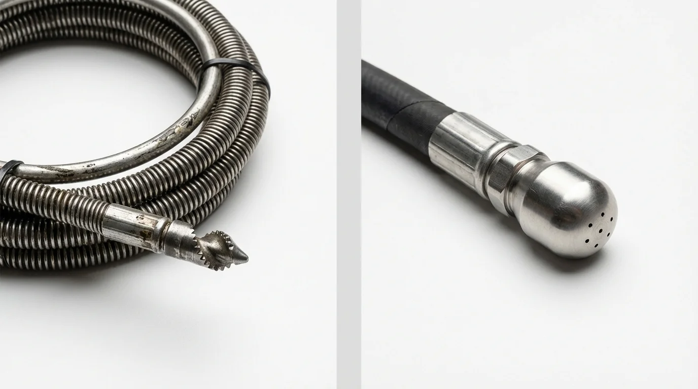 Drain snake cable and hydro jetting nozzle used for drain cleaning in Calera, AL