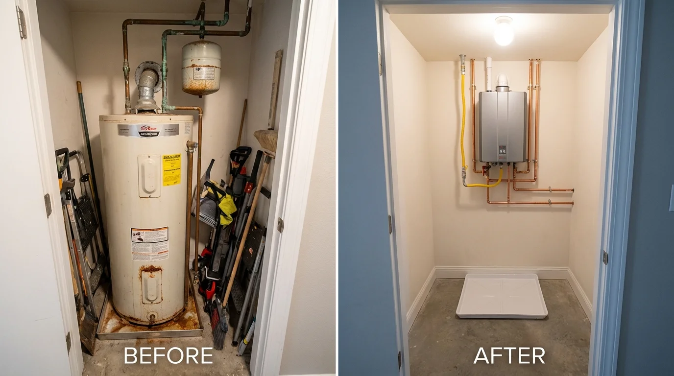 Tank water heater versus wall-mounted tankless unit comparison for Calera, AL homeowners