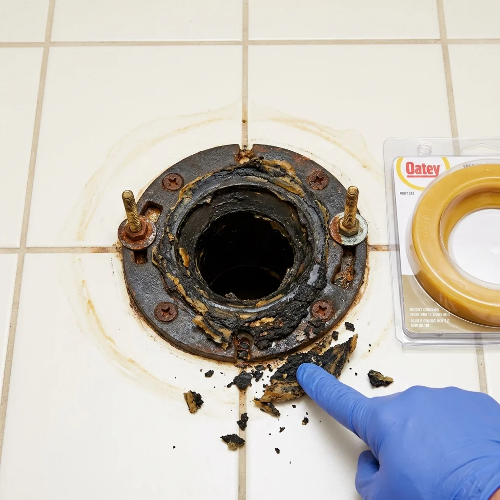 Failed wax ring showing water seepage at the base of a toilet in a Calera, AL home