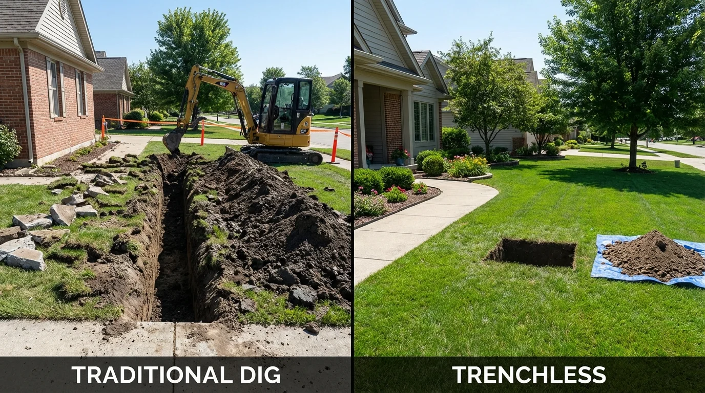 Trenchless sewer repair with minimal yard damage versus traditional excavation in Calera, AL